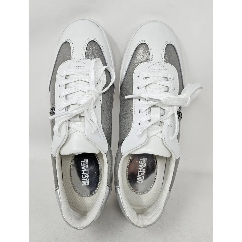 Michael Kors Scotty Casual Leather Sneakers White/Silver Women's Size 6.5M‎ NEW!